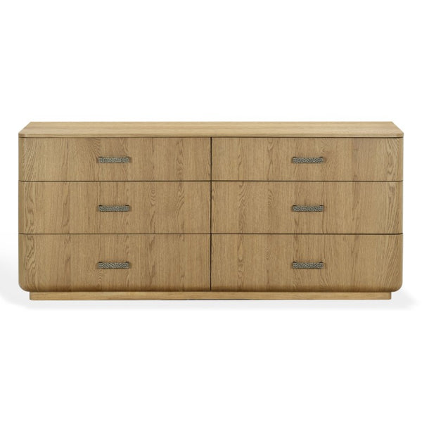 Safavieh Carmilla Six Drawer Dresser with Hammered Metal Hardware and Warm Oak Wood Finish Brown Oak SFV2242A