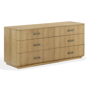 Safavieh Carmilla Six Drawer Dresser with Hammered Metal Hardware and Warm Oak Wood Finish Brown Oak SFV2242A
