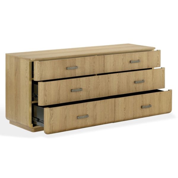 Safavieh Carmilla Six Drawer Dresser with Hammered Metal Hardware and Warm Oak Wood Finish Brown Oak SFV2242A