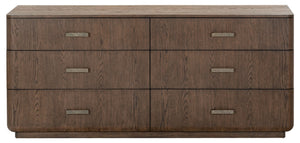 Safavieh Carmilla Six Drawer Dresser with Hammered Metal Hardware and Warm Oak Wood Finish Dark Brown Oak SFV2242B