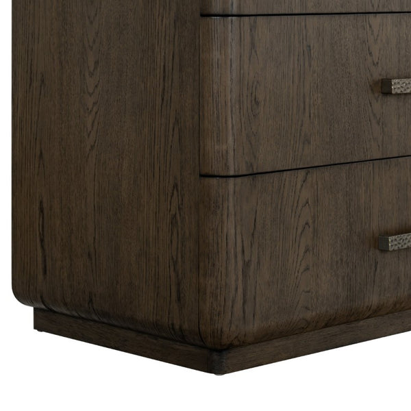 Safavieh Carmilla Six Drawer Dresser with Hammered Metal Hardware and Warm Oak Wood Finish Dark Brown Oak SFV2242B