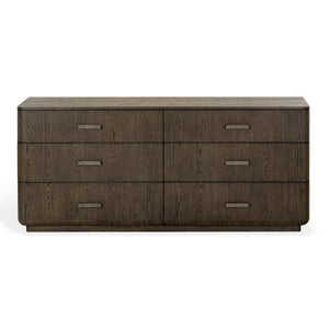 Safavieh Carmilla Six Drawer Dresser with Hammered Metal Hardware and Warm Oak Wood Finish Dark Brown Oak SFV2242B