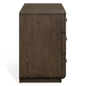 Safavieh Carmilla Six Drawer Dresser with Hammered Metal Hardware and Warm Oak Wood Finish Dark Brown Oak SFV2242B