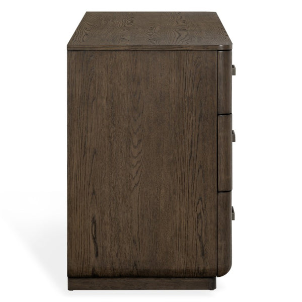 Safavieh Carmilla Six Drawer Dresser with Hammered Metal Hardware and Warm Oak Wood Finish Dark Brown Oak SFV2242B