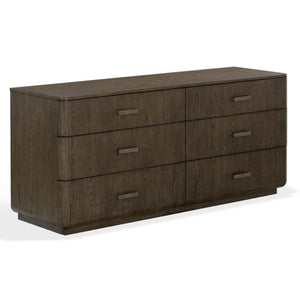 Safavieh Carmilla Six Drawer Dresser with Hammered Metal Hardware and Warm Oak Wood Finish Dark Brown Oak SFV2242B