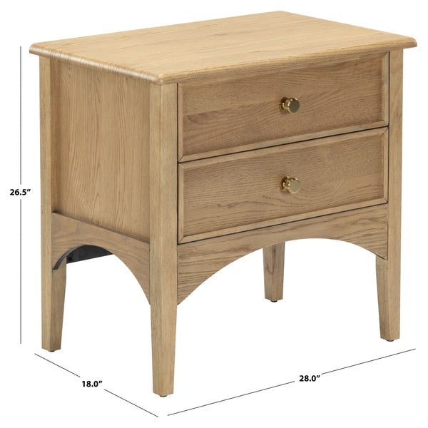 Safavieh Talia Solid Wood Nightstand with Two Drawers Rubber Oak Veneer Bedroom Storage BROWN OAK SFV2243A
