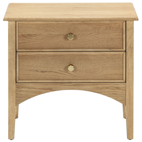 Safavieh Talia Solid Wood Nightstand with Two Drawers Rubber Oak Veneer Bedroom Storage BROWN OAK SFV2243A
