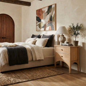 Safavieh Talia Solid Wood Nightstand with Two Drawers Rubber Oak Veneer Bedroom Storage BROWN OAK SFV2243A