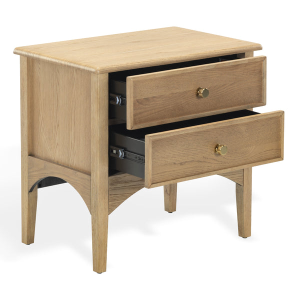 Safavieh Talia Solid Wood Nightstand with Two Drawers Rubber Oak Veneer Bedroom Storage BROWN OAK SFV2243A