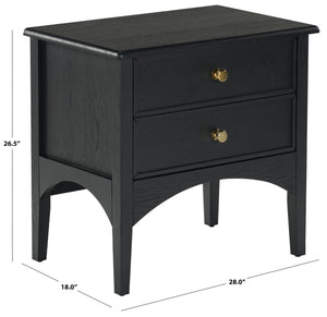 Safavieh Talia Solid Wood Nightstand with Two Drawers Rubber Oak Veneer Bedroom Storage BLACK SFV2243B
