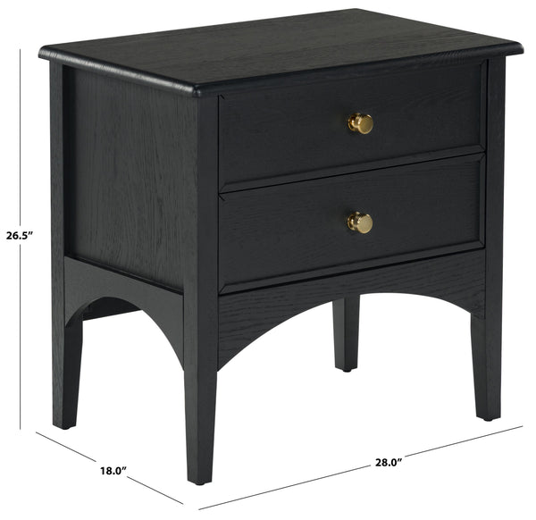 Safavieh Talia Solid Wood Nightstand with Two Drawers Rubber Oak Veneer Bedroom Storage BLACK SFV2243B