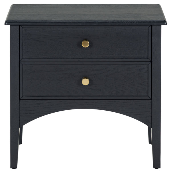 Safavieh Talia Solid Wood Nightstand with Two Drawers Rubber Oak Veneer Bedroom Storage BLACK SFV2243B