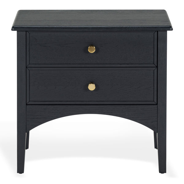 Safavieh Talia Solid Wood Nightstand with Two Drawers Rubber Oak Veneer Bedroom Storage BLACK SFV2243B
