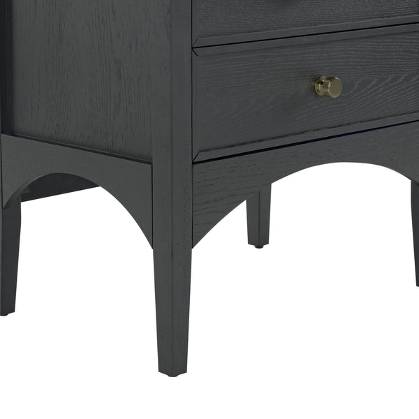 Safavieh Talia Solid Wood Nightstand with Two Drawers Rubber Oak Veneer Bedroom Storage BLACK SFV2243B