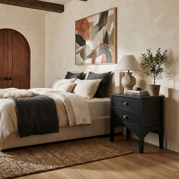 Safavieh Talia Solid Wood Nightstand with Two Drawers Rubber Oak Veneer Bedroom Storage BLACK SFV2243B