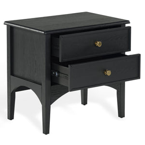 Safavieh Talia Solid Wood Nightstand with Two Drawers Rubber Oak Veneer Bedroom Storage BLACK SFV2243B