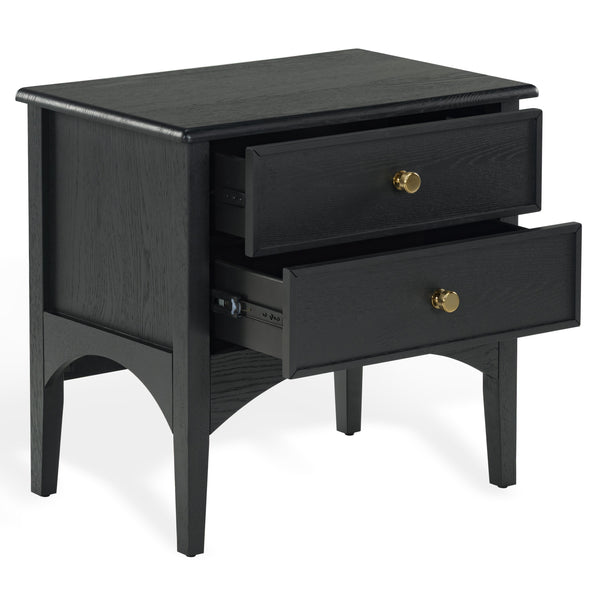 Safavieh Talia Solid Wood Nightstand with Two Drawers Rubber Oak Veneer Bedroom Storage BLACK SFV2243B