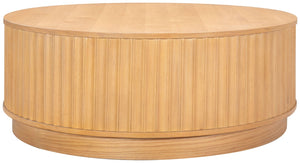 Safavieh Cynthia Round Fluted Wood Coffee Table Low Profile Sculptural Oak Living Room Accent Brown Oak SFV2244A
