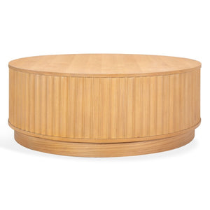 Safavieh Cynthia Round Fluted Wood Coffee Table Low Profile Sculptural Oak Living Room Accent Brown Oak SFV2244A