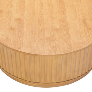 Safavieh Cynthia Round Fluted Wood Coffee Table Low Profile Sculptural Oak Living Room Accent Brown Oak SFV2244A