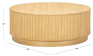 Safavieh Cynthia Round Fluted Wood Coffee Table Low Profile Sculptural Oak Living Room Accent Brown Oak SFV2244A
