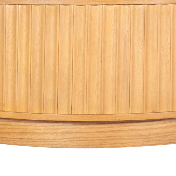 Safavieh Cynthia Round Fluted Wood Coffee Table Low Profile Sculptural Oak Living Room Accent Brown Oak SFV2244A