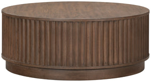 Safavieh Cynthia Round Fluted Wood Coffee Table Low Profile Sculptural Oak Living Room Accent Dark Brown Oak SFV2244B