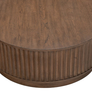 Safavieh Cynthia Round Fluted Wood Coffee Table Low Profile Sculptural Oak Living Room Accent Dark Brown Oak SFV2244B