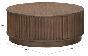 Safavieh Cynthia Round Fluted Wood Coffee Table Low Profile Sculptural Oak Living Room Accent Dark Brown Oak SFV2244B