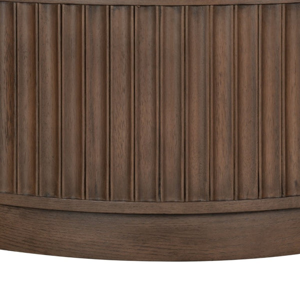 Safavieh Cynthia Round Fluted Wood Coffee Table Low Profile Sculptural Oak Living Room Accent Dark Brown Oak SFV2244B