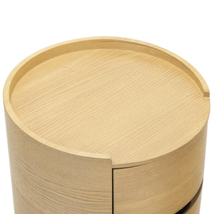 Safavieh Melissa Round 2 Drawer Solid Wood Nightstand Minimalist Bedside Storage Piece GREIGE OAK SFV2245A