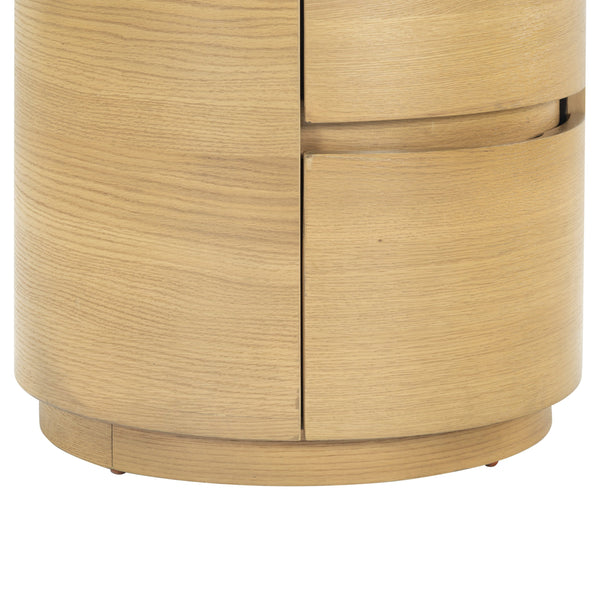 Safavieh Melissa Round 2 Drawer Solid Wood Nightstand Minimalist Bedside Storage Piece GREIGE OAK SFV2245A