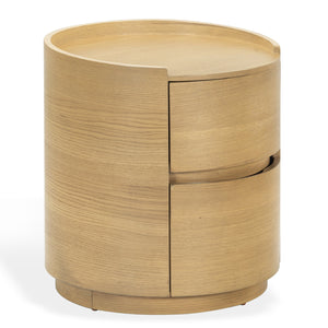 Safavieh Melissa Round 2 Drawer Solid Wood Nightstand Minimalist Bedside Storage Piece GREIGE OAK SFV2245A