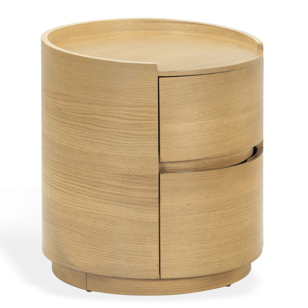 Safavieh Melissa Round 2 Drawer Solid Wood Nightstand Minimalist Bedside Storage Piece GREIGE OAK SFV2245A