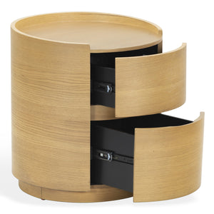 Safavieh Melissa Round 2 Drawer Solid Wood Nightstand Minimalist Bedside Storage Piece GREIGE OAK SFV2245A