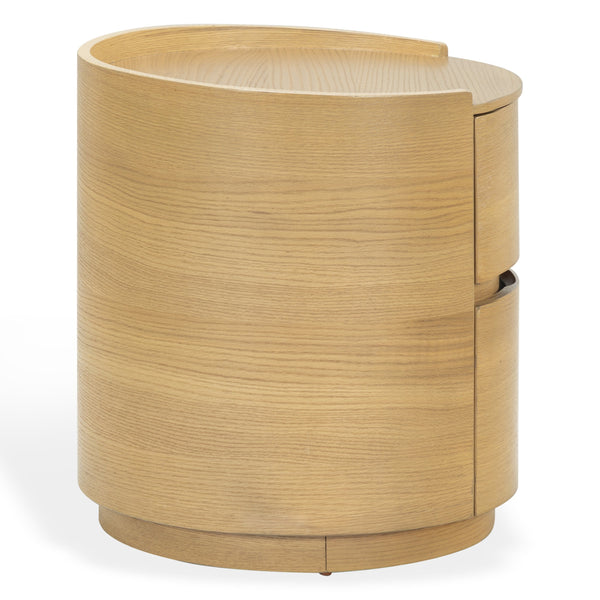 Safavieh Melissa Round 2 Drawer Solid Wood Nightstand Minimalist Bedside Storage Piece GREIGE OAK SFV2245A