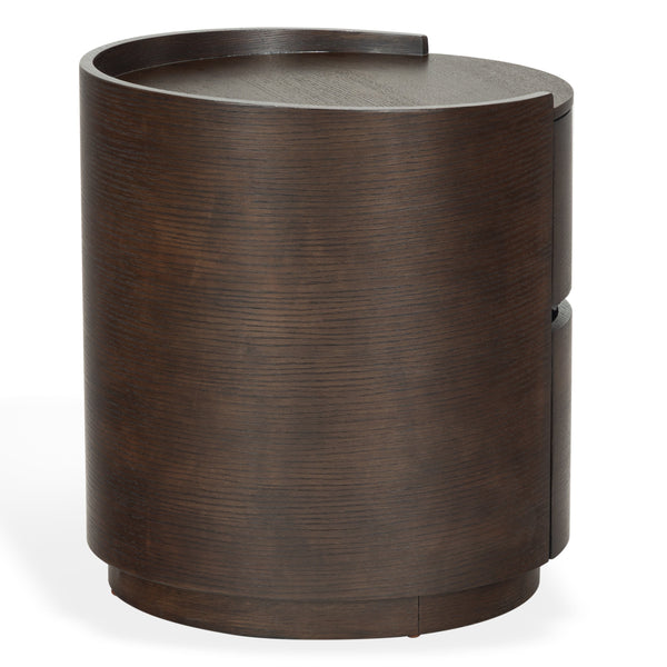 Safavieh Melissa Round 2 Drawer Solid Wood Nightstand Minimalist Bedside Storage Piece WALNUT SFV2245B