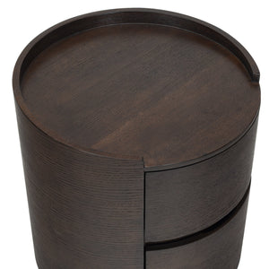 Safavieh Melissa Round 2 Drawer Solid Wood Nightstand Minimalist Bedside Storage Piece WALNUT SFV2245B