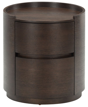 Safavieh Melissa Round 2 Drawer Solid Wood Nightstand Minimalist Bedside Storage Piece WALNUT SFV2245B