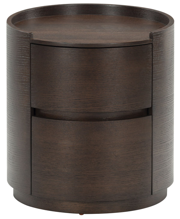 Safavieh Melissa Round 2 Drawer Solid Wood Nightstand Minimalist Bedside Storage Piece WALNUT SFV2245B