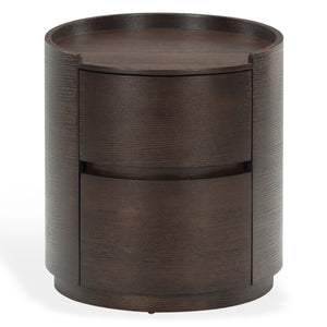 Safavieh Melissa Round 2 Drawer Solid Wood Nightstand Minimalist Bedside Storage Piece WALNUT SFV2245B