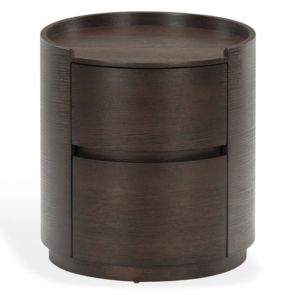 Safavieh Melissa Round 2 Drawer Solid Wood Nightstand Minimalist Bedside Storage Piece WALNUT SFV2245B
