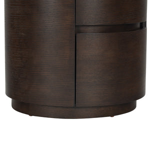 Safavieh Melissa Round 2 Drawer Solid Wood Nightstand Minimalist Bedside Storage Piece WALNUT SFV2245B