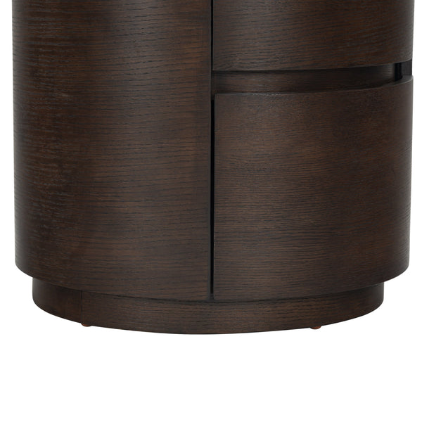 Safavieh Melissa Round 2 Drawer Solid Wood Nightstand Minimalist Bedside Storage Piece WALNUT SFV2245B