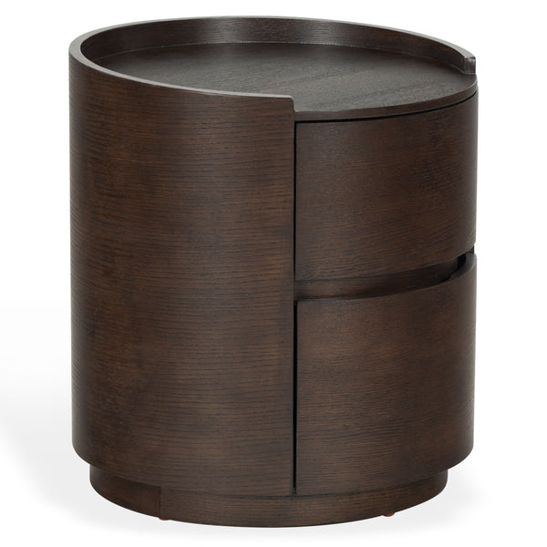 Safavieh Melissa Round 2 Drawer Solid Wood Nightstand Minimalist Bedside Storage Piece WALNUT SFV2245B
