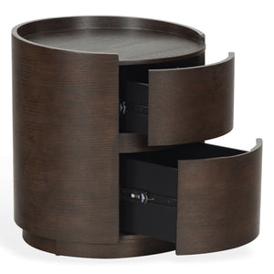 Safavieh Melissa Round 2 Drawer Solid Wood Nightstand Minimalist Bedside Storage Piece WALNUT SFV2245B