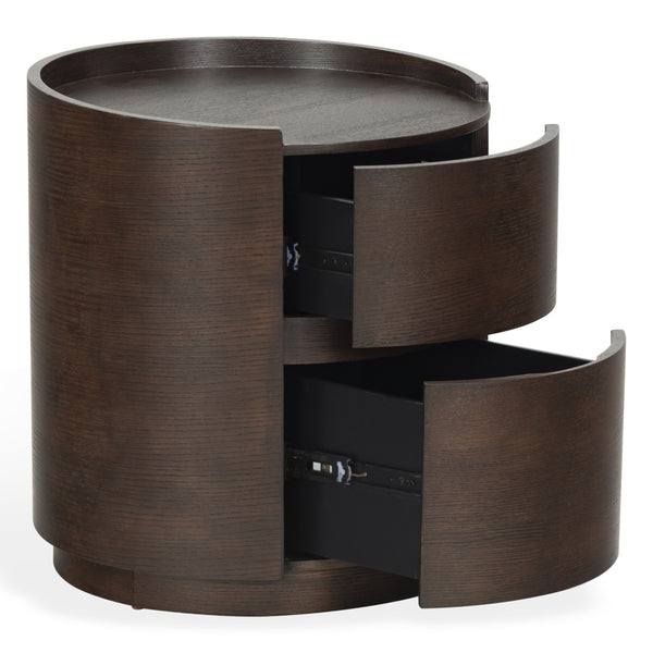 Safavieh Melissa Round 2 Drawer Solid Wood Nightstand Minimalist Bedside Storage Piece WALNUT SFV2245B