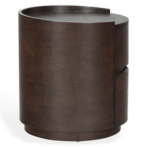 Safavieh Melissa Round 2 Drawer Solid Wood Nightstand Minimalist Bedside Storage Piece WALNUT SFV2245B
