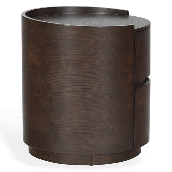 Safavieh Melissa Round 2 Drawer Solid Wood Nightstand Minimalist Bedside Storage Piece WALNUT SFV2245B