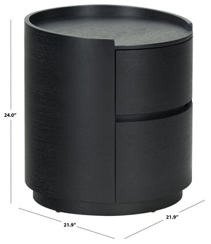 Safavieh Melissa Round 2 Drawer Solid Wood Nightstand Minimalist Bedside Storage Piece BLACK SFV2245C